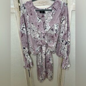 Vici Blush Boho Floral Mini Dress with Tie Detail